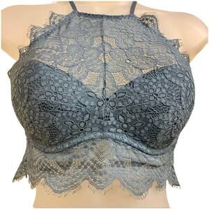 Victoria's Secret PINK Lace‎ Halter Push Up Bra Gray Racerback Lace XS (AA-B)